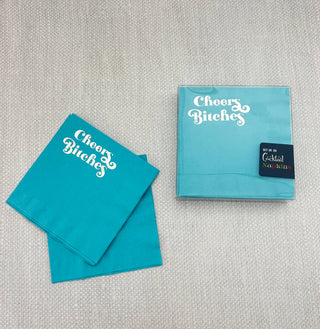 Mod Lounge - Cheers Bitches Silver Foil Blue Cocktail Beverage Napkin