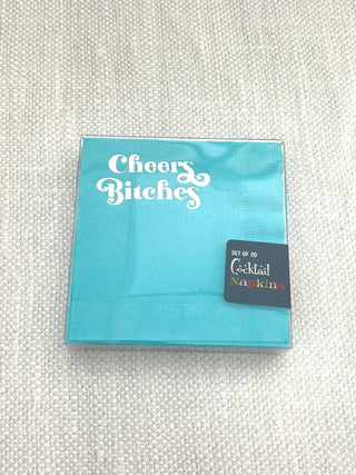 Mod Lounge - Cheers Bitches Silver Foil Blue Cocktail Beverage Napkin