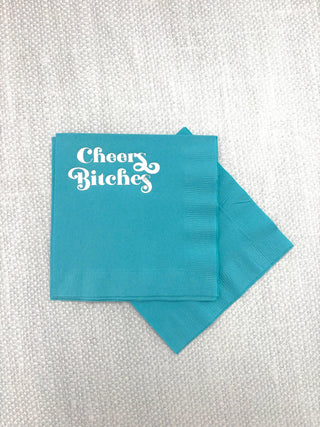 Mod Lounge - Cheers Bitches Silver Foil Blue Cocktail Beverage Napkin