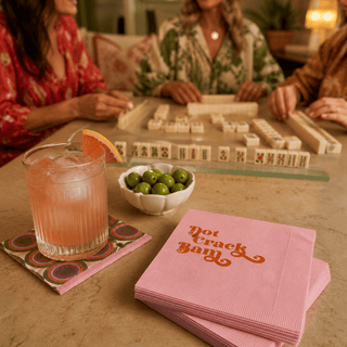 Mod Lounge - Dot Bam Crack Mahjong Pink and Orange Foil Cocktail Napkin