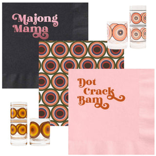 Mod Lounge - Dot Bam Crack Mahjong Pink and Orange Foil Cocktail Napkin
