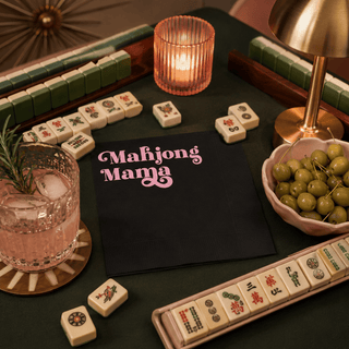 Mod Lounge - Mahjong Mama Black and Pink Foil Game Night Cocktail Napkin