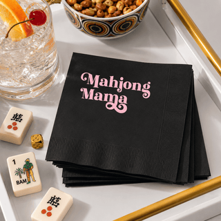 Mod Lounge - Mahjong Mama Black and Pink Foil Game Night Cocktail Napkin