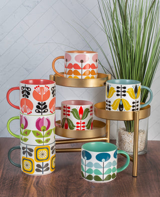 Mid Century Modern Flower Stackable Matte Coffee Mugs