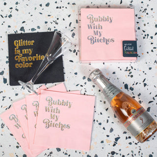 Mod Lounge Paper Company - Glitter is My Favorite Color Foil Black Cocktail BevNapk