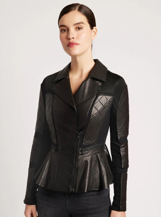 Blanc Noir Moto Mesh Peplum Jacket