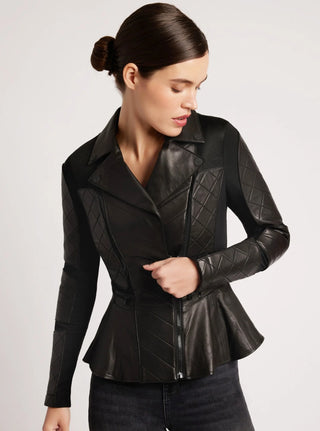 Blanc Noir Moto Mesh Peplum Jacket