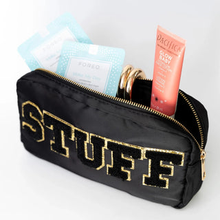 Preppy Nylon Chenille Letter Travel Makeup Pouch - STUFF