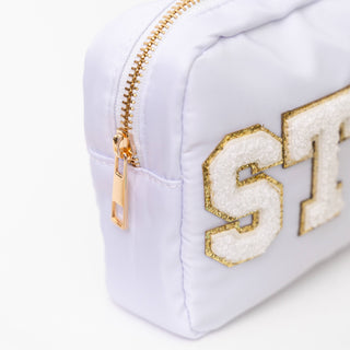 Preppy Nylon Chenille Letter Travel Makeup Pouch - STUFF