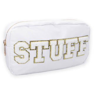 Preppy Nylon Chenille Letter Travel Makeup Pouch - STUFF