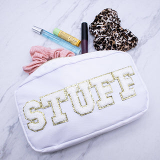 Preppy Nylon Chenille Letter Travel Makeup Pouch - STUFF