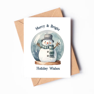 Oakwind Hollow - Merry & Bright Snowman Snow Globe Greeting Card