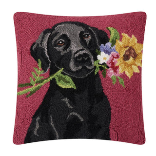 Peking Handicraft - Floral Black Lab Hook Pillow
