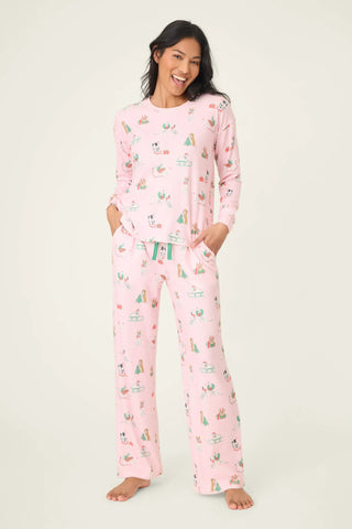 PJ Salvage Peace & Pawlidays Dog Print Pants Set