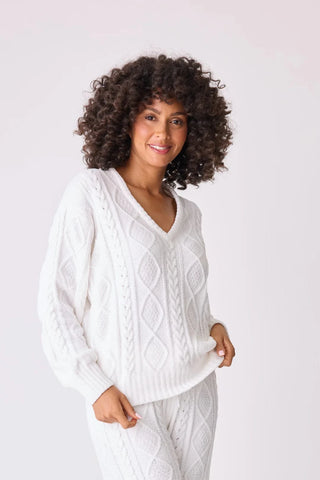 PJ Salvage Chenille Cozy Cable V-Neck Sweater