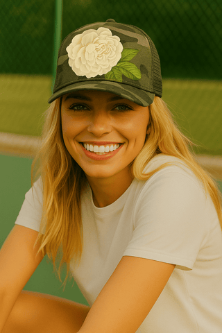 Runway Athletics - Camo Trucker Hat - Flower Power White