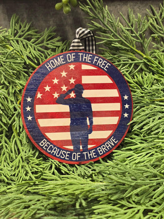 Shut The Front Door KC - Patriotic Veteran "Home of the free" Ornament