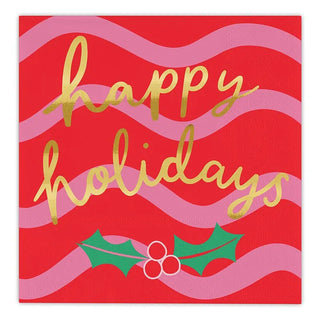 Slant Foil Beverage Napkins - Happy Holidays - 20ct