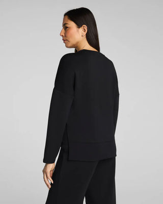 Spanx Brushed Air Essentials Crewneck Long Sleeve Top - Black