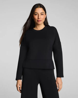 Spanx Brushed Air Essentials Crewneck Long Sleeve Top - Black