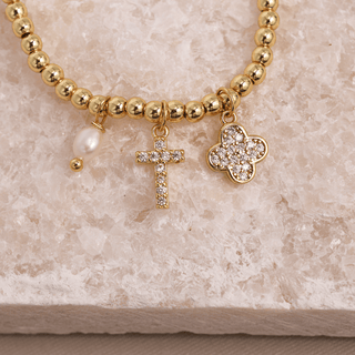 Splendid Iris - Classic Cross and Quatrefoil Charm Stretch Bracelet