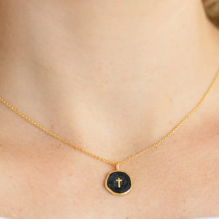 Splendid Iris Minimal Cross Medallion Necklace