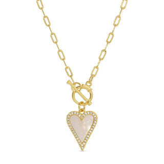 Splendid Iris - Mother of Pearl Pave Heart Toggle Necklace