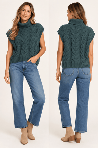 Splendid Cable Knit Short-Sleeved Turtleneck Sweater