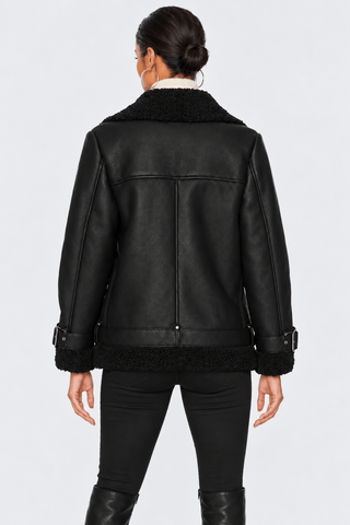 STEVE MADDEN Quinn Sherpa Lined Faux Leather Moto Jacket In Black