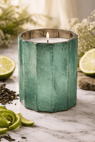 Bergamot & Black Tea Candle | Distressed Antique Fluted Metallic Glass Vessel