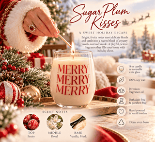 Sugar Plum Kisses 18oz Candle, 20oz Wine Glass