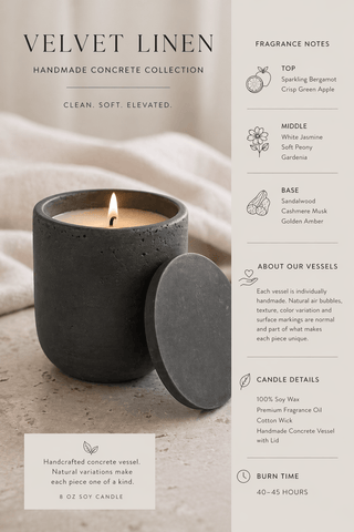 Handmade Concrete Vessel with Lid 8oz Candle • Velvet Line