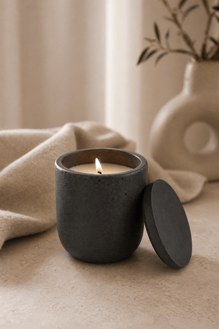 Handmade Concrete Vessel with Lid 8oz Candle • Velvet Line