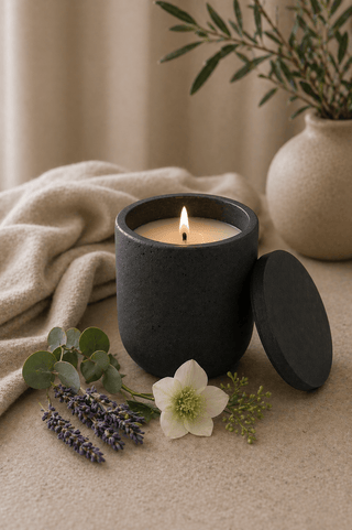 Handmade Concrete Vessel with Lid 8oz Candle • Velvet Line