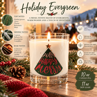 Holiday Evergreen 10oz Candle | 11oz DOF Glass