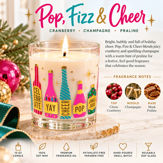 Pop, Fizz & Cheer 10oz Candle - 11oz DOF Holiday Bottles Glass