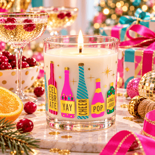 Pop, Fizz & Cheer 10oz Candle - 11oz DOF Holiday Bottles Glass