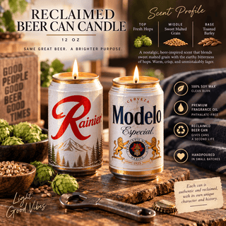 Reclaimed Beer Can Candle • Modelo or Rainier
