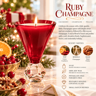 Ruby Champagne 10oz Candle - Reusable Red Cocktail Glass