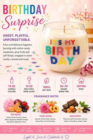 “It’s My Birthday” 14oz Candle in 15oz Wine Glass