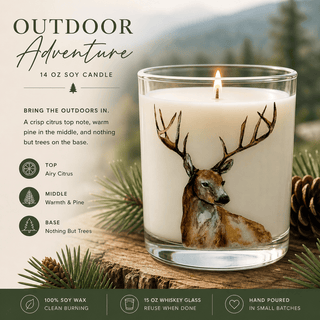 Stag Whiskey Glass 14oz Candle in 15oz Whiskey Glass • Outdoor Adventure