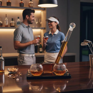 The Wine Savant /  Khen Glassware - Golf Club Whiskey Decanter Set with 2 Crystal Glasses, 28.7