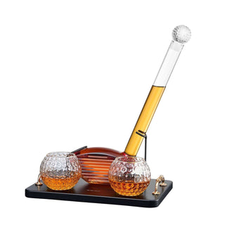 The Wine Savant /  Khen Glassware - Golf Club Whiskey Decanter Set with 2 Crystal Glasses, 28.7