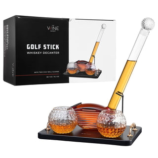 The Wine Savant /  Khen Glassware - Golf Club Whiskey Decanter Set with 2 Crystal Glasses, 28.7