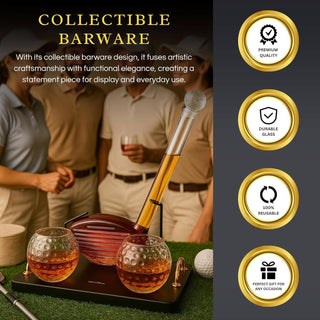 The Wine Savant /  Khen Glassware - Golf Club Whiskey Decanter Set with 2 Crystal Glasses, 28.7