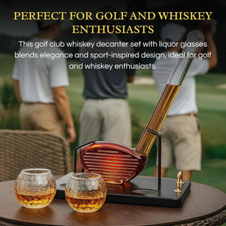 The Wine Savant /  Khen Glassware - Golf Club Whiskey Decanter Set with 2 Crystal Glasses, 28.7
