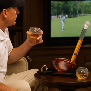 The Wine Savant /  Khen Glassware - Golf Club Whiskey Decanter Set with 2 Crystal Glasses, 28.7
