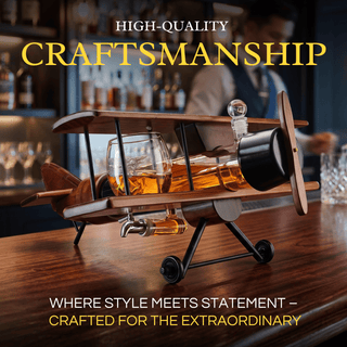 The Wine Savant /  Khen Glassware - Whiskey Decanter Airplane Set and 2 Airplane Glasses Antique