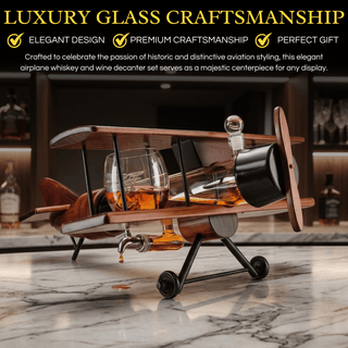 The Wine Savant /  Khen Glassware - Whiskey Decanter Airplane Set and 2 Airplane Glasses Antique