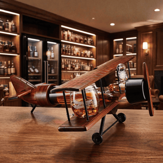 The Wine Savant /  Khen Glassware - Whiskey Decanter Airplane Set and 2 Airplane Glasses Antique